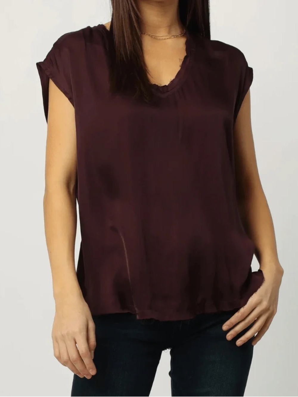 Dear John Yanis Tencel V-Neck Women’s Top in Silky Deep Brown - Size X-Small